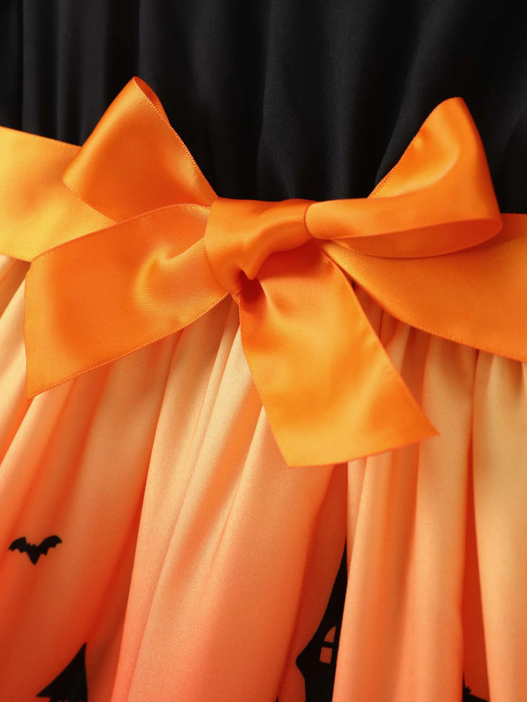 Robe en maille à imprimé citrouille d'Halloween pour petite fille/enfant Bloc de couleurs