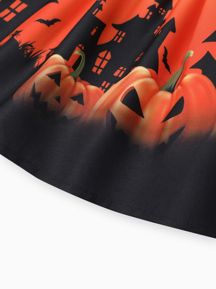 Robe en maille à imprimé citrouille d'Halloween pour petite fille/enfant Bloc de couleurs
