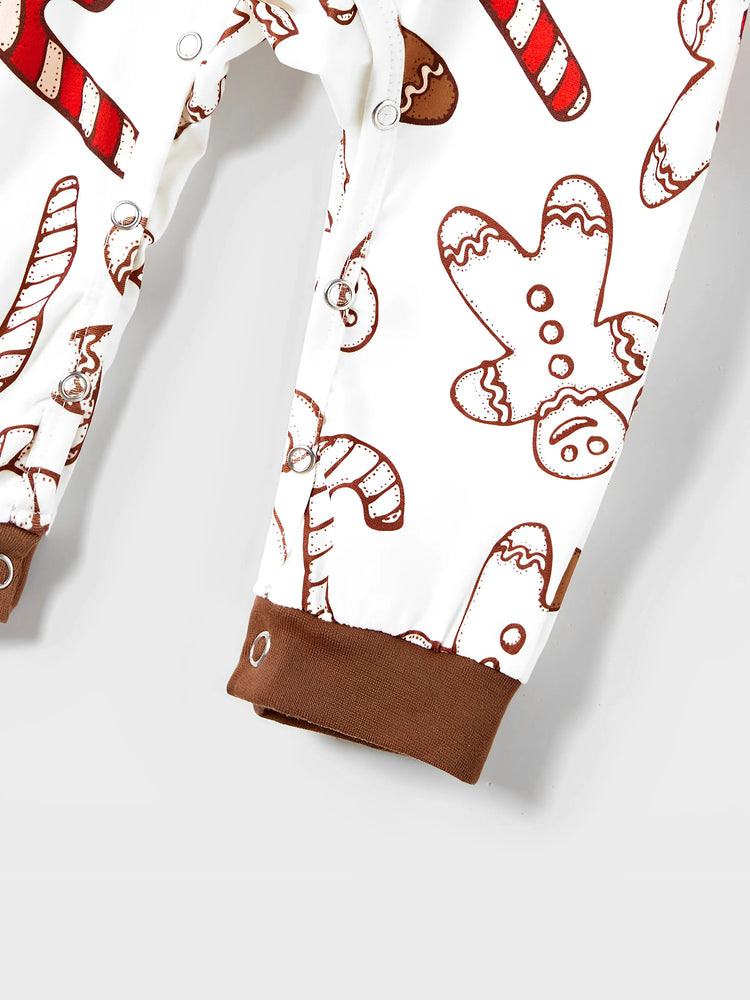 Ensemble pyjama de Noël à manches longues et imprimé bonhomme en pain d'épices avec chaussettes de Noël kaki