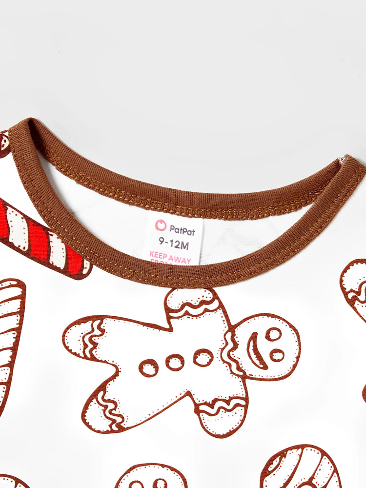 Ensemble pyjama de Noël à manches longues et imprimé bonhomme en pain d'épices avec chaussettes de Noël kaki