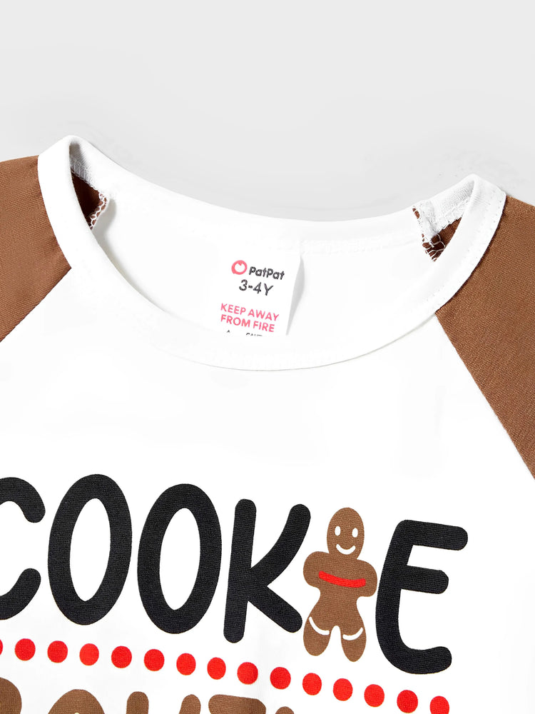 Ensemble pyjama de Noël à manches longues et imprimé bonhomme en pain d'épices avec chaussettes de Noël kaki