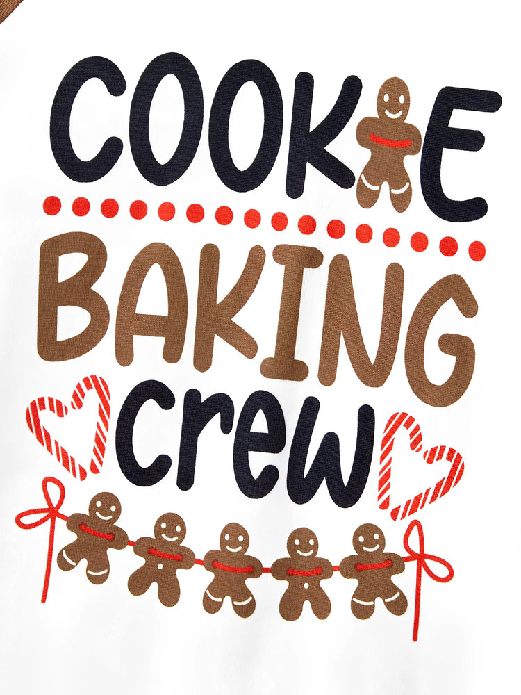 Ensemble pyjama de Noël à manches longues et imprimé bonhomme en pain d'épices avec chaussettes de Noël kaki