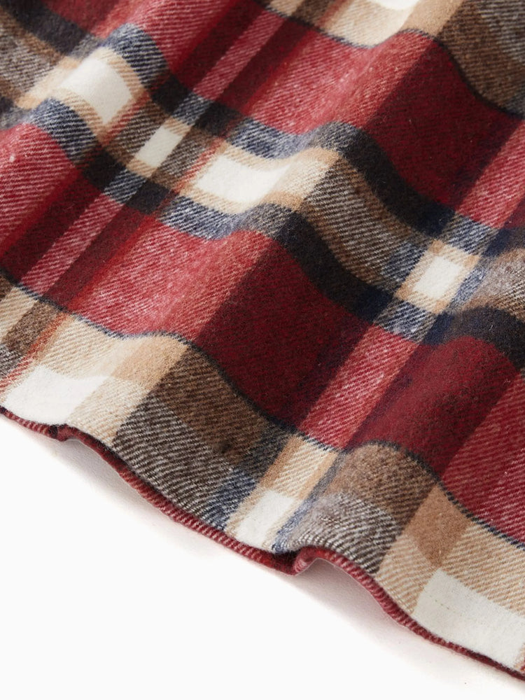 Family Matching Solid Ribbed Spliced Plaid Belted Dresses and Long-sleeve Button Up Shirts Sets MAROON