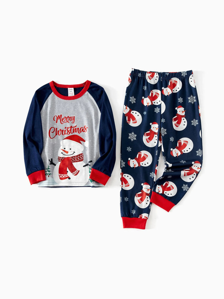 Ensemble pyjama de Noël à manches raglan et imprimé bonhomme de neige et lettres assortis avec chaussettes de Noël ColorBlock