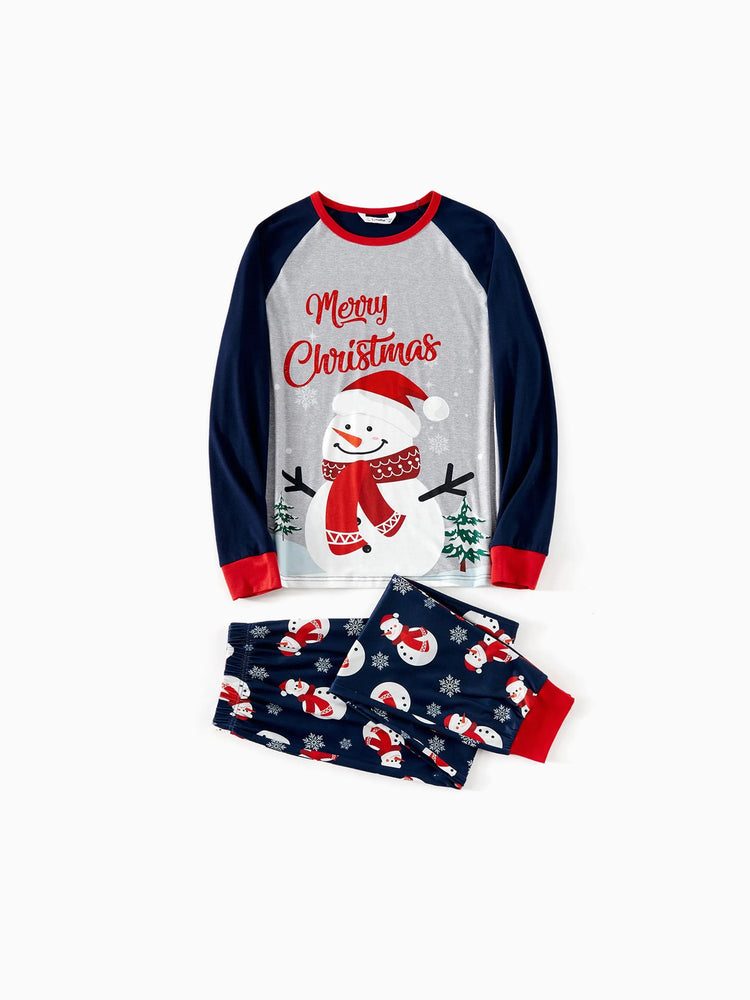Ensemble pyjama de Noël à manches raglan et imprimé bonhomme de neige et lettres assortis avec chaussettes de Noël ColorBlock