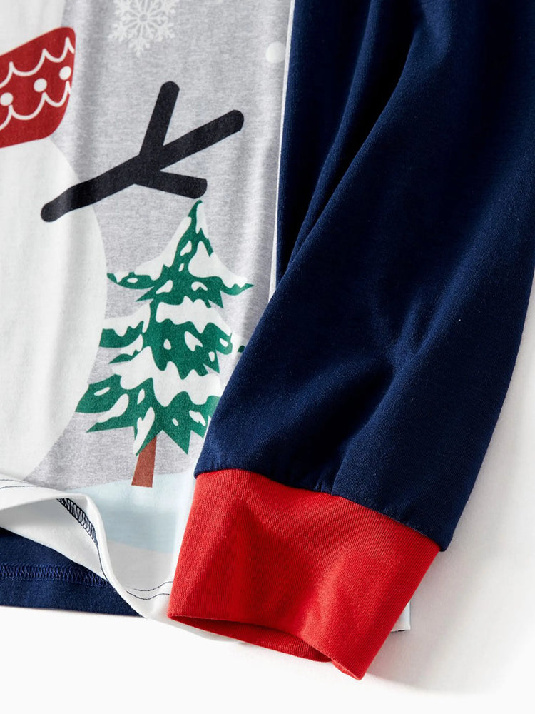 Ensemble pyjama de Noël à manches raglan et imprimé bonhomme de neige et lettres assortis avec chaussettes de Noël ColorBlock