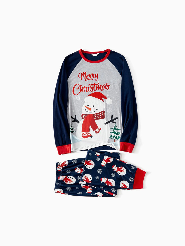 Ensemble pyjama de Noël à manches raglan et imprimé bonhomme de neige et lettres assortis avec chaussettes de Noël ColorBlock