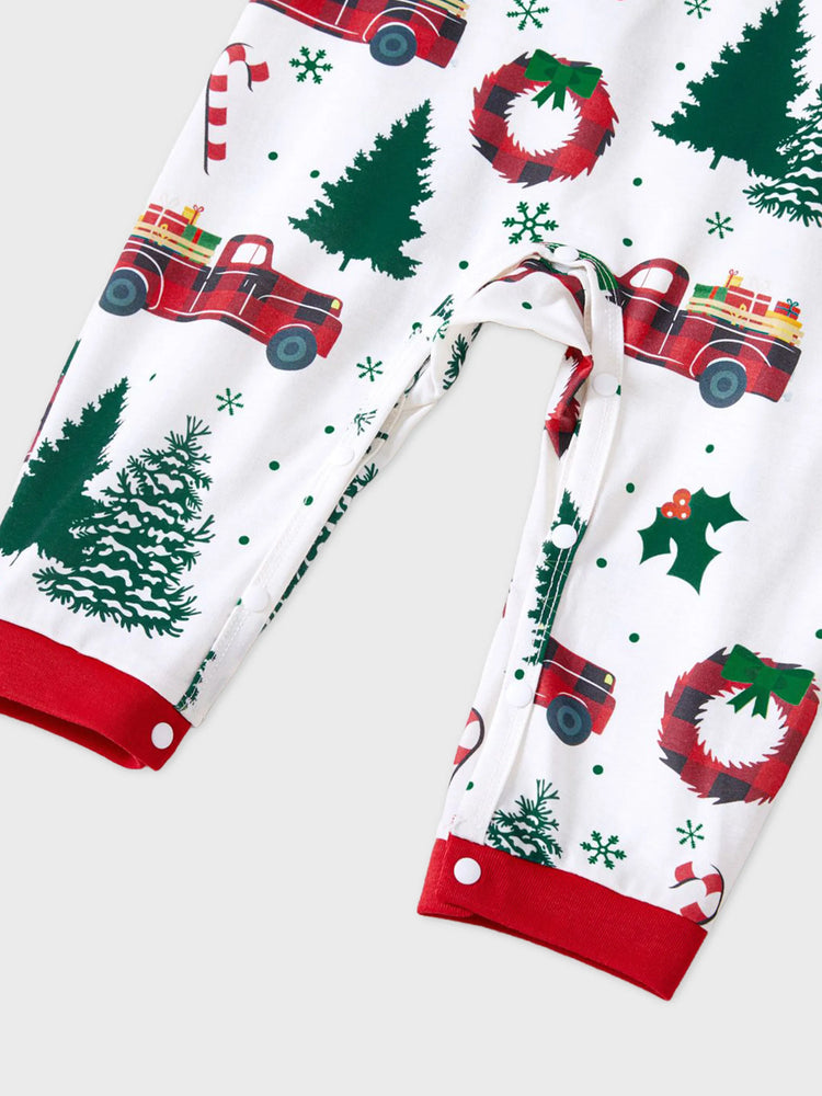 Ensemble pyjama de Noël à manches longues et imprimé arbre de Noël et voiture, multicolore