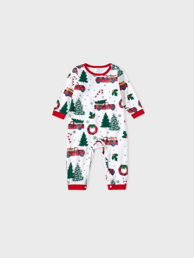 Ensemble pyjama de Noël à manches longues et imprimé arbre de Noël et voiture, multicolore