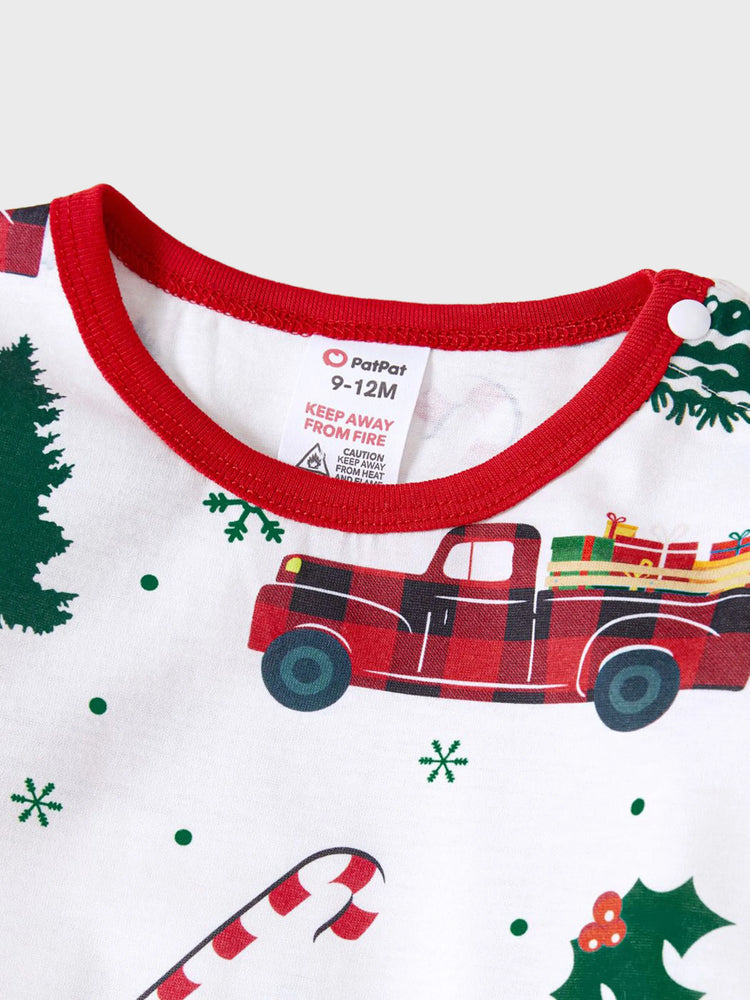 Ensemble pyjama de Noël à manches longues et imprimé arbre de Noël et voiture, multicolore
