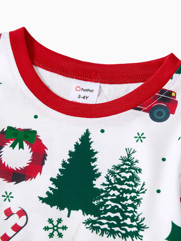 Ensemble pyjama de Noël à manches longues et imprimé arbre de Noël et voiture, multicolore