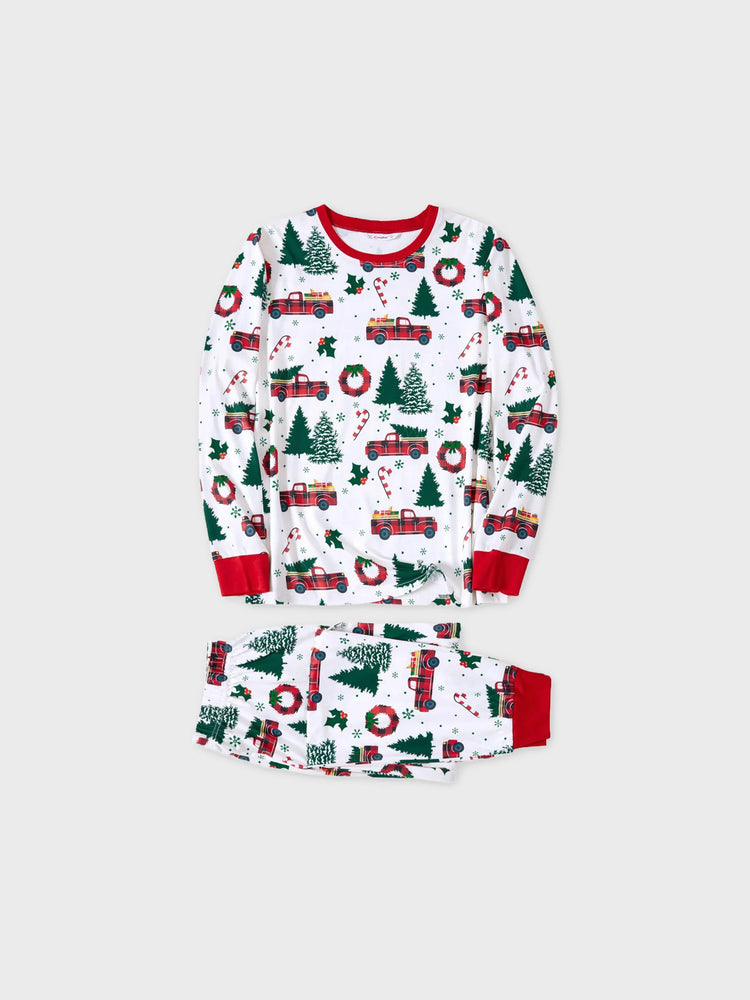 Ensemble pyjama de Noël à manches longues et imprimé arbre de Noël et voiture, multicolore