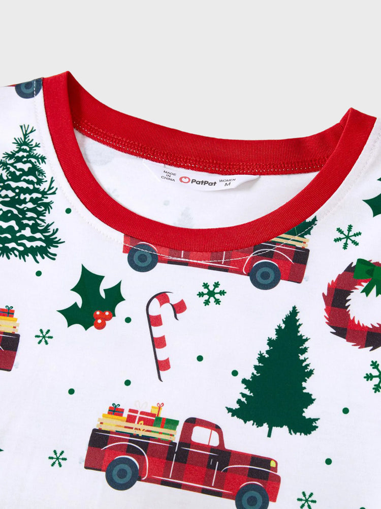 Ensemble pyjama de Noël à manches longues et imprimé arbre de Noël et voiture, multicolore