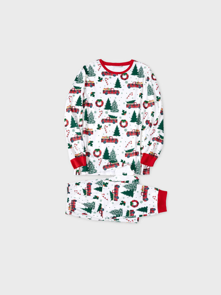 Ensemble pyjama de Noël à manches longues et imprimé arbre de Noël et voiture, multicolore