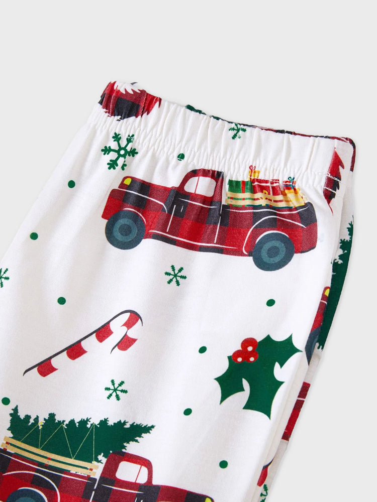 Ensemble pyjama de Noël à manches longues et imprimé arbre de Noël et voiture, multicolore
