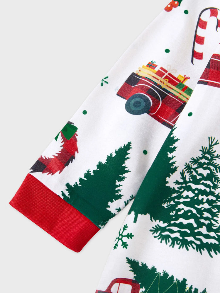 Ensemble pyjama de Noël à manches longues et imprimé arbre de Noël et voiture, multicolore