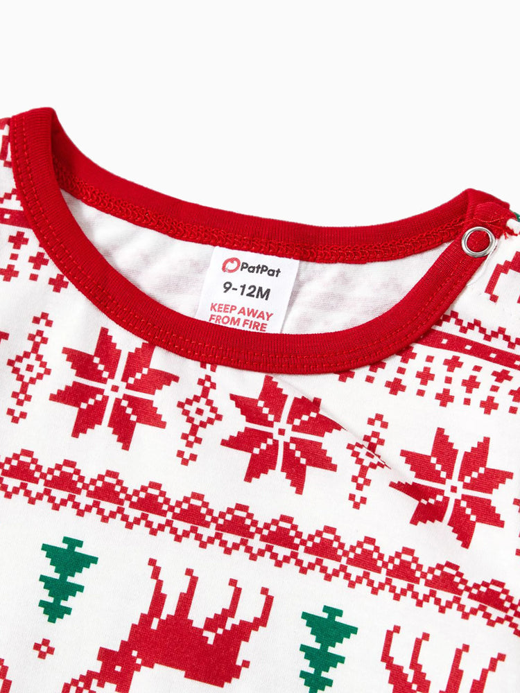 Christmas Reindeer and Snowflake Patterned Family Matching Pajamas Sets Red+White