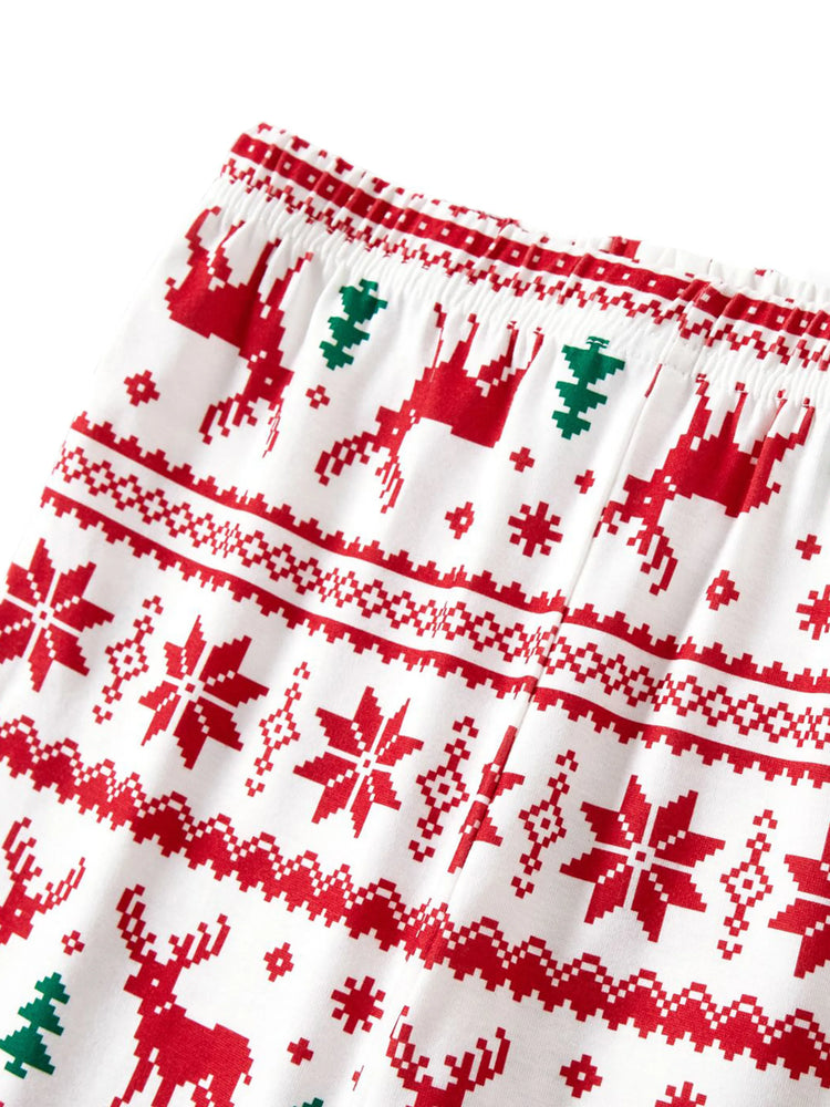 Christmas Reindeer and Snowflake Patterned Family Matching Pajamas Sets Red+White
