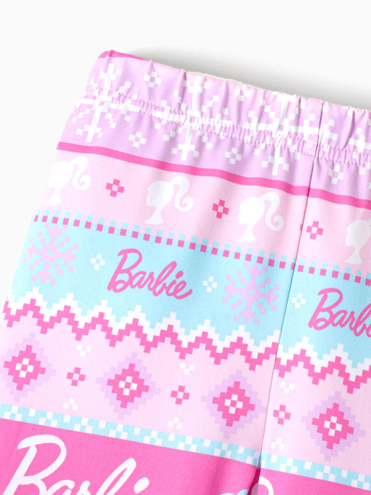Barbie 2pcs Kid Girl Christmas Snowflake Print Sweatshirt and Elasticized Pants Set Pink
