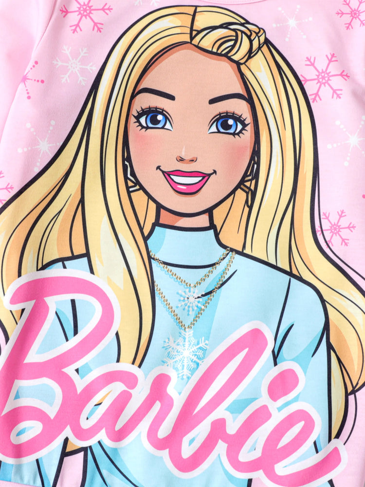Barbie 2pcs Kid Girl Christmas Snowflake Print Sweatshirt and Elasticized Pants Set Pink