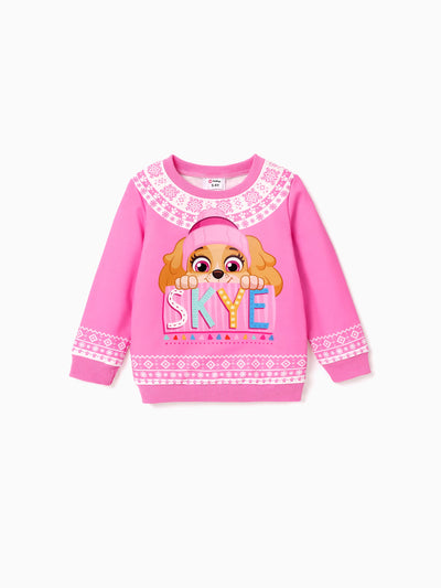 Sweat-shirt de Noël imprimé flocon de neige Skye de la Pat' Patrouille pour petite fille, rose vif