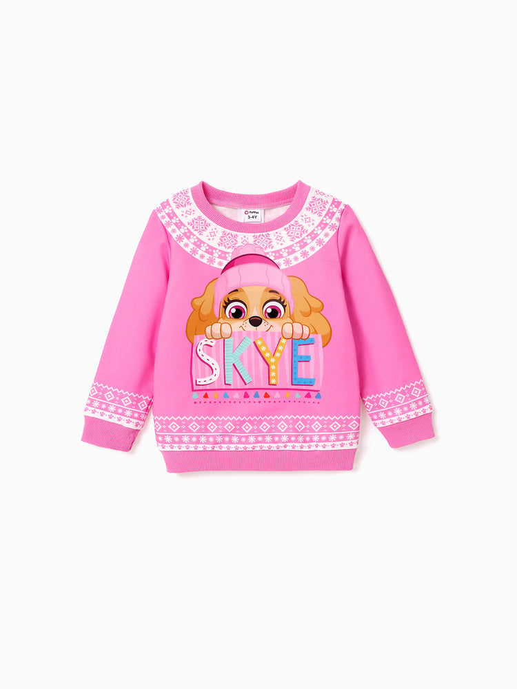 Sweat-shirt de Noël imprimé flocon de neige Skye de la Pat' Patrouille pour petite fille, rose vif
