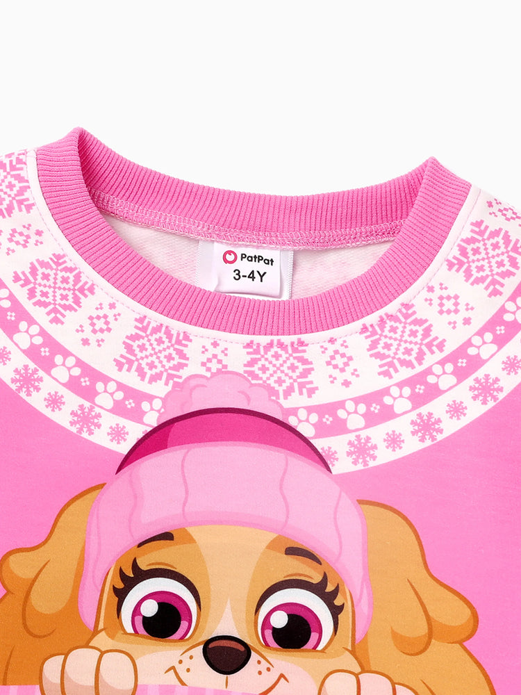 Sweat-shirt de Noël imprimé flocon de neige Skye de la Pat' Patrouille pour petite fille, rose vif