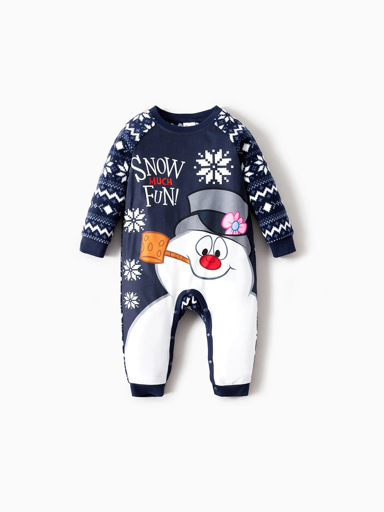Frosty der Schneemann Weihnachtsfleece mit Schneeflocken-Druck Schlafanzug-Sets mit Weihnachtssocken