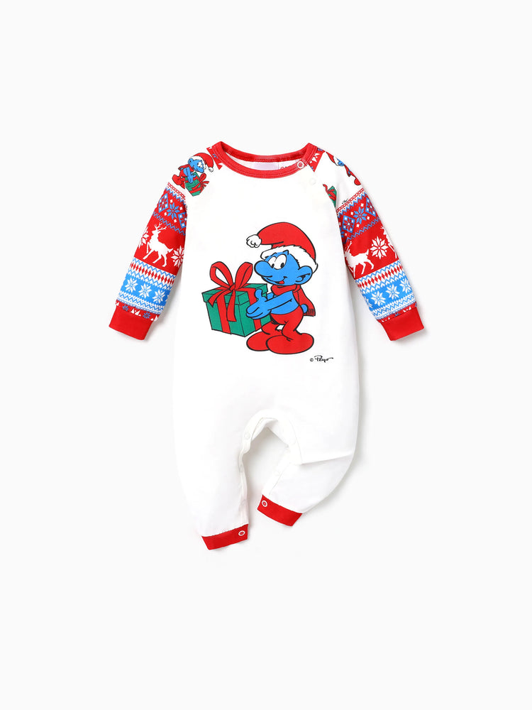 Ensemble pyjama familial assorti de Noël des Schtroumpfs avec chaussettes de Noël