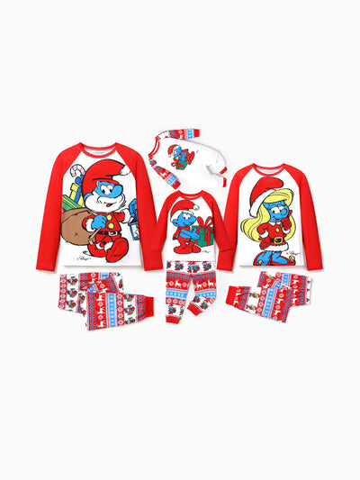 The Smurfs Christmas Family Matching Color-block Pajamas Sets with Christmas Socks