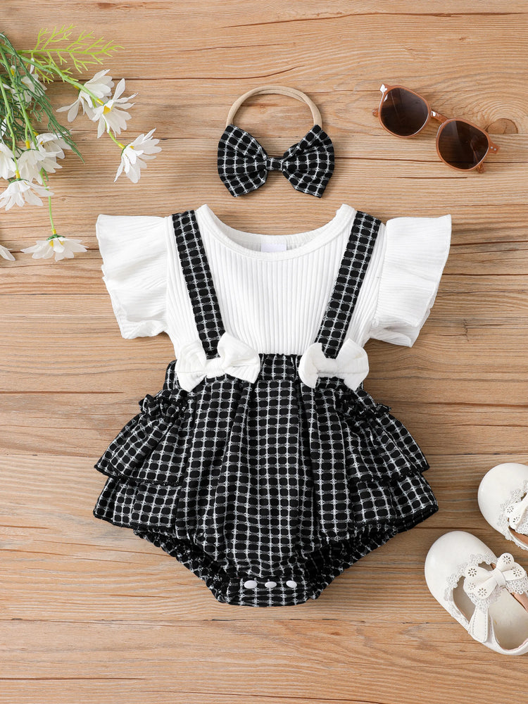 Little CoCo &amp; Gentlemen - Barboteuse à volants et nœud papillon pour bébé fille avec bandeau noir