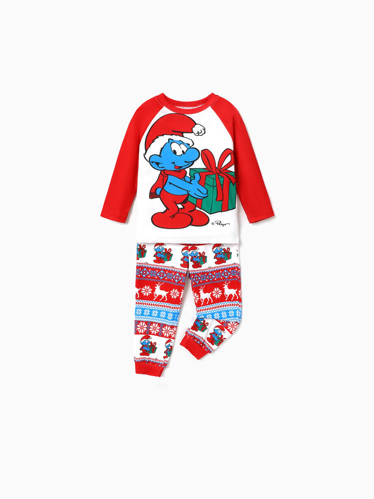 Ensemble pyjama familial assorti de Noël des Schtroumpfs avec chaussettes de Noël