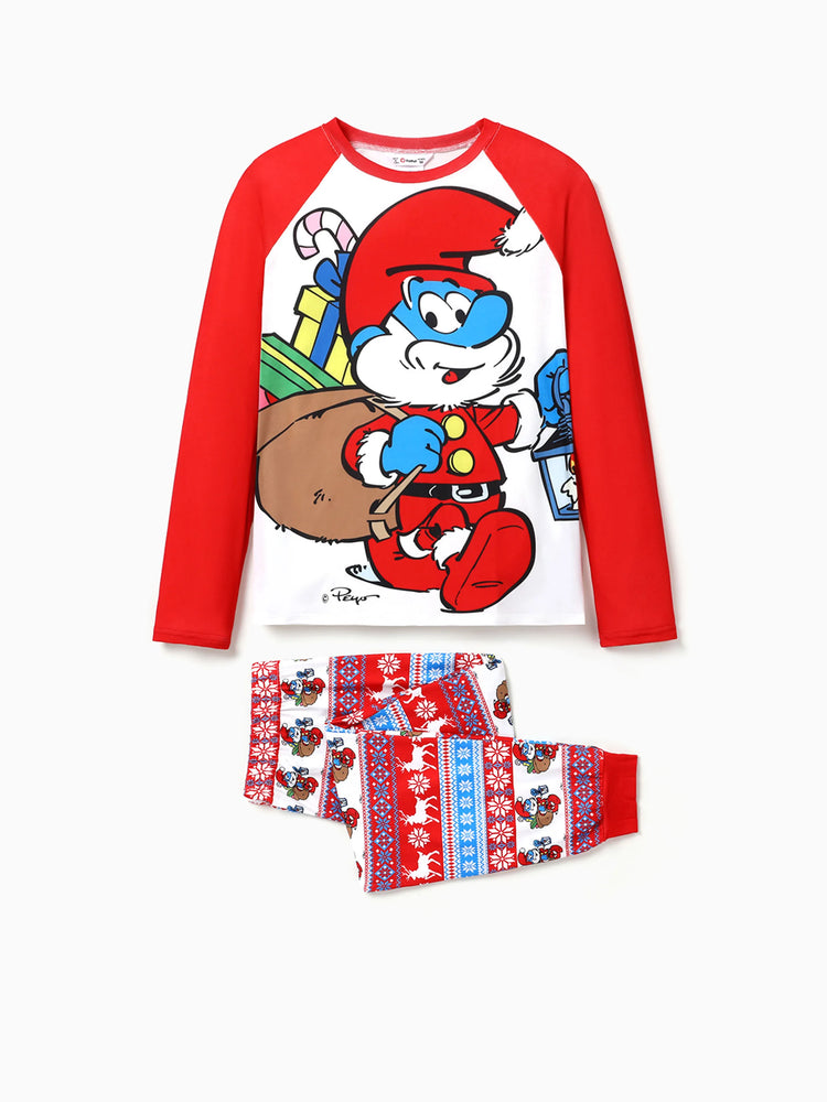 Ensemble pyjama familial assorti de Noël des Schtroumpfs avec chaussettes de Noël