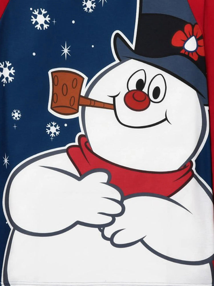 Frosty der Schneemann Weihnachtsfamilienpassend Farbblock Schlafanzug-Sets mit Weihnachtssocken