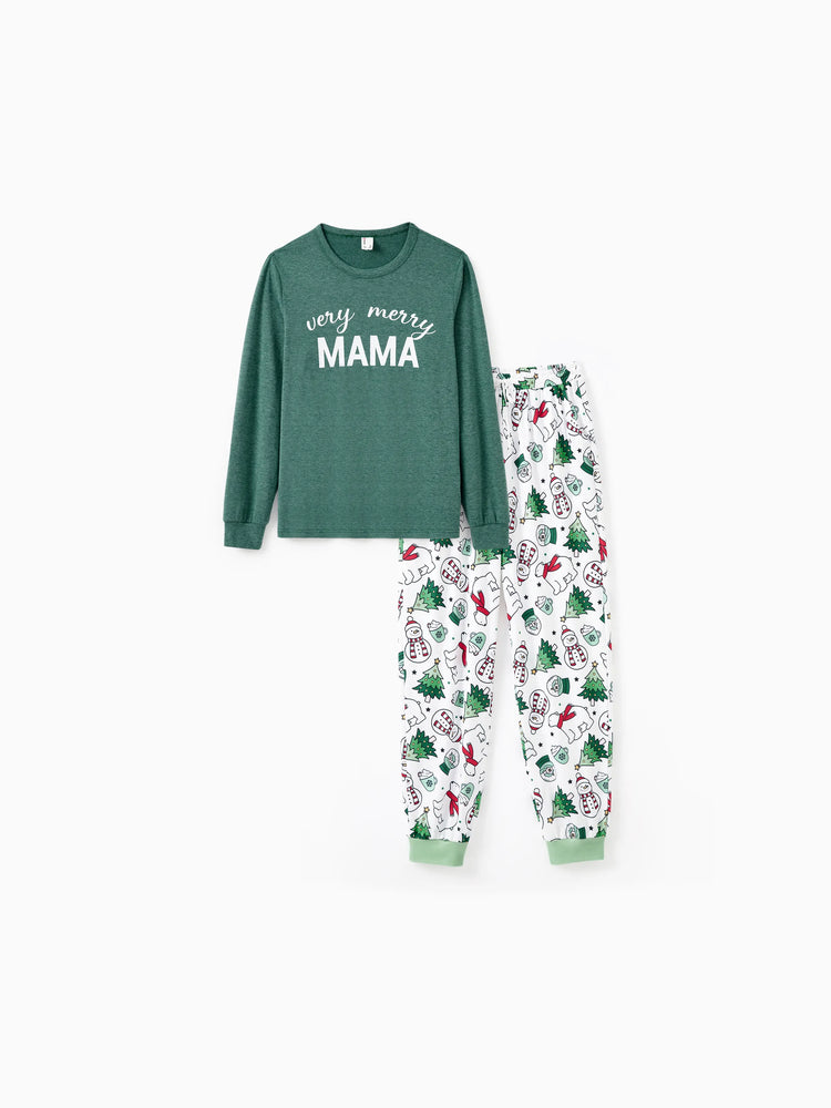 Ensemble pyjama de Noël à manches longues et pantalon assortis pour toute la famille, haut vert très joyeux, motifs variés et chaussettes de Noël (M, printemps, vert)