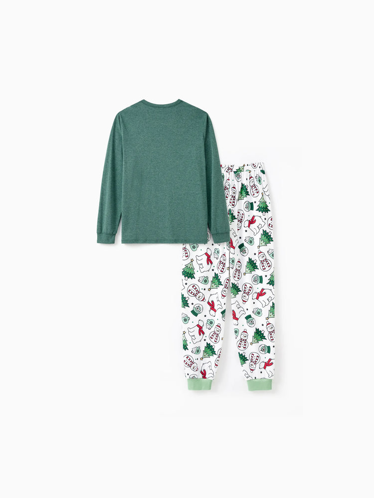 Ensemble pyjama de Noël à manches longues et pantalon assortis pour toute la famille, haut vert très joyeux, motifs variés et chaussettes de Noël (M, printemps, vert)