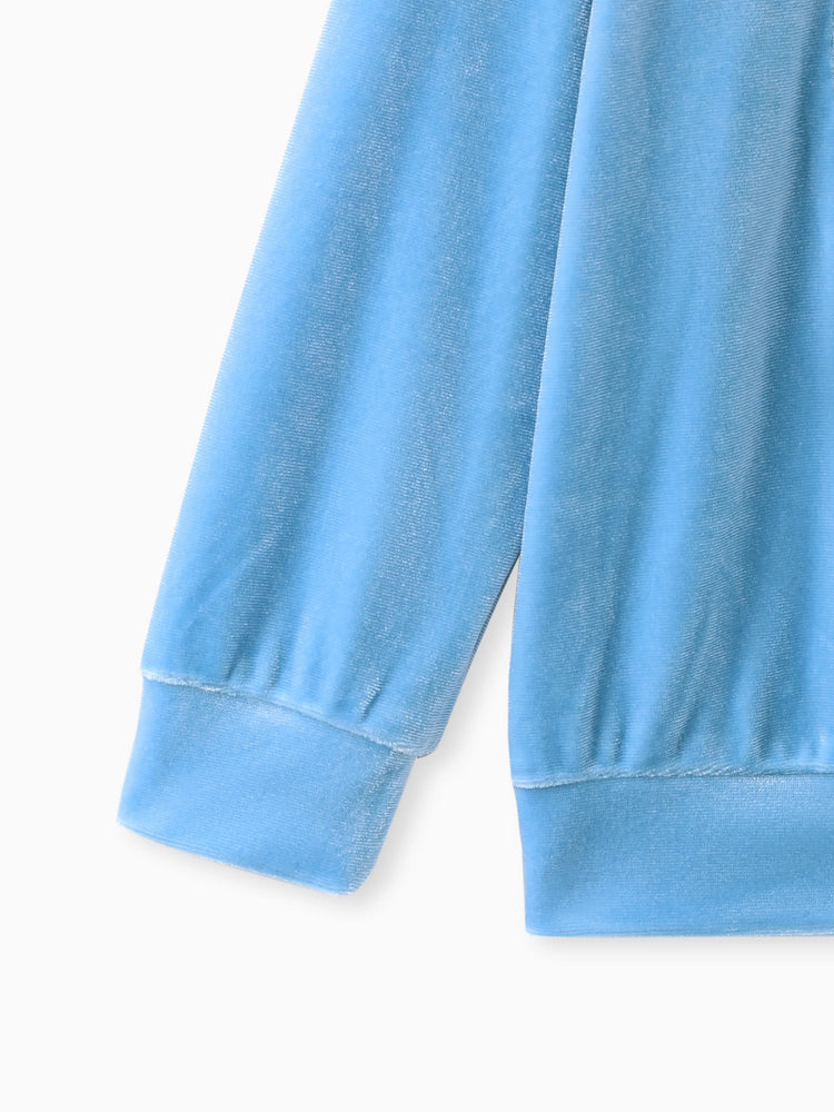 Ensemble 2 pièces sweat à capuche et pantalon évasé en velours Elsa pour petite fille Disney La Reine des Neiges, bleu