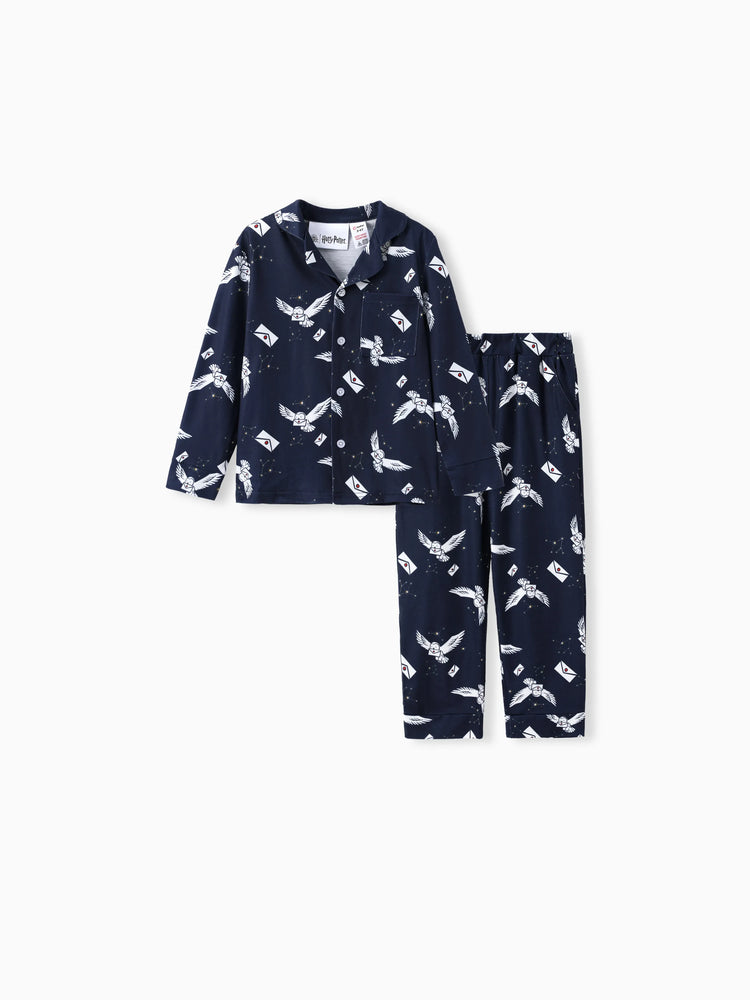 Ensemble pyjama 2 pièces assorti pour la famille Harry Potter, motif hibou de Noël, manches longues et revers (ignifuge), multicolore