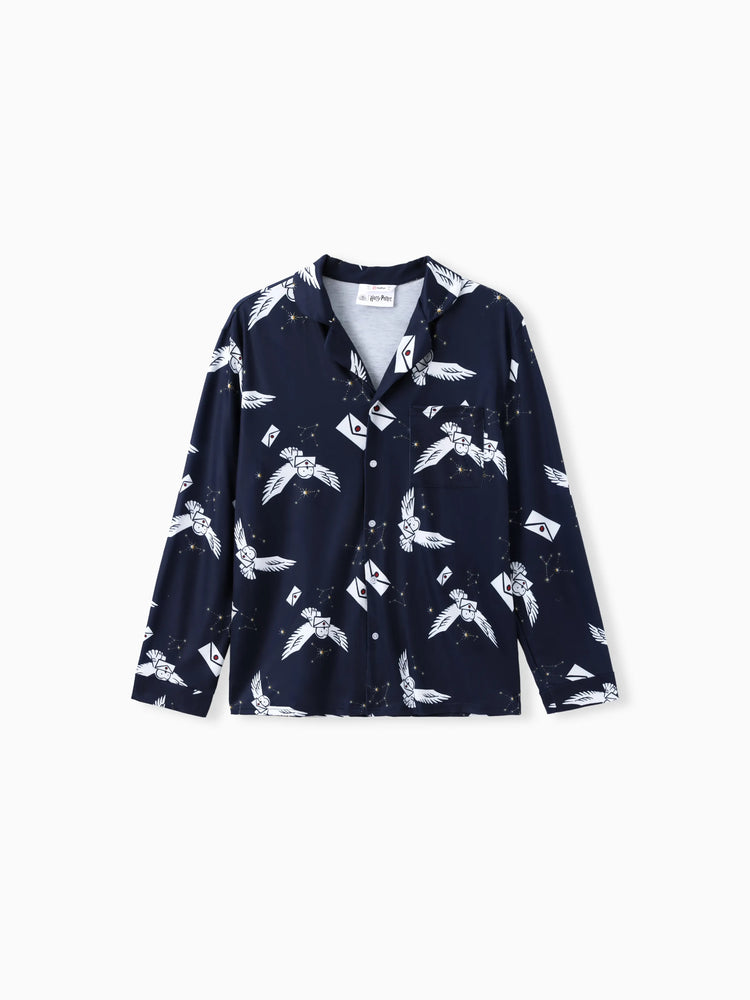 Ensemble pyjama 2 pièces assorti pour la famille Harry Potter, motif hibou de Noël, manches longues et revers (ignifuge), multicolore