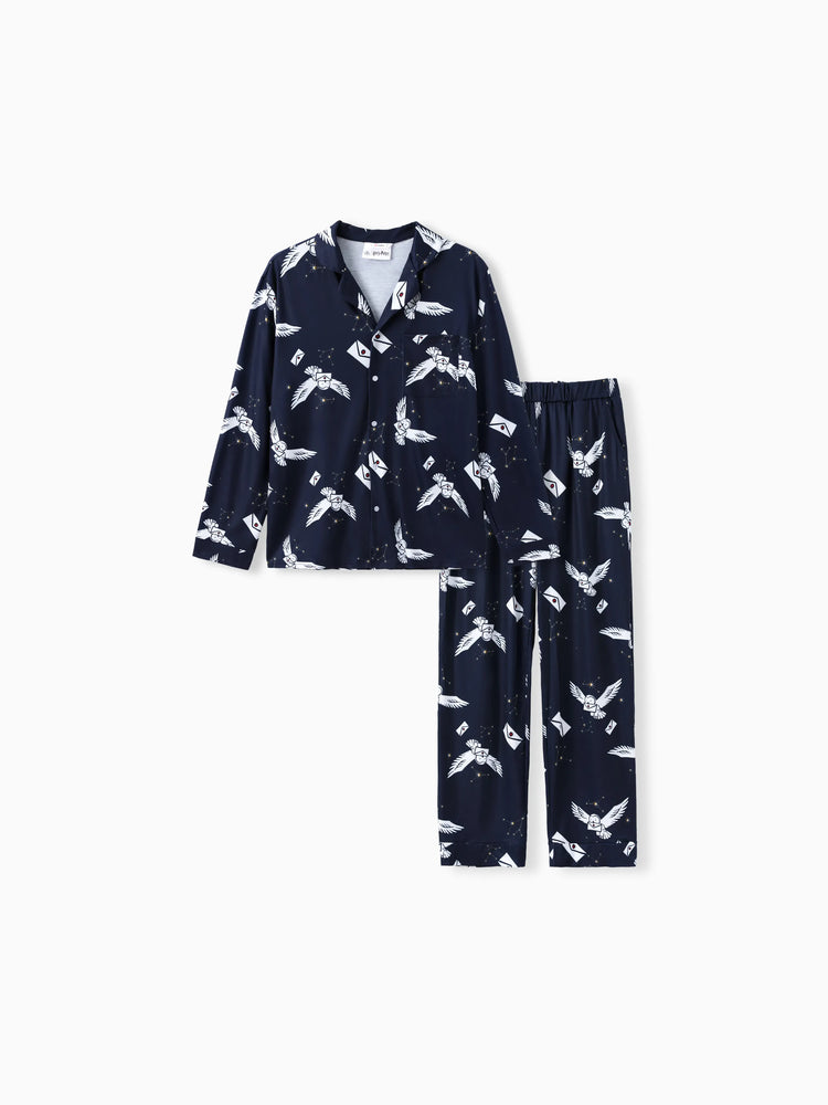 Ensemble pyjama 2 pièces assorti pour la famille Harry Potter, motif hibou de Noël, manches longues et revers (ignifuge), multicolore