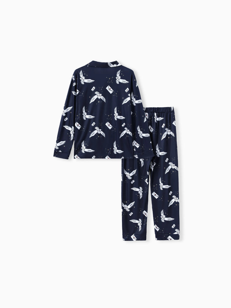 Ensemble pyjama 2 pièces assorti pour la famille Harry Potter, motif hibou de Noël, manches longues et revers (ignifuge), multicolore