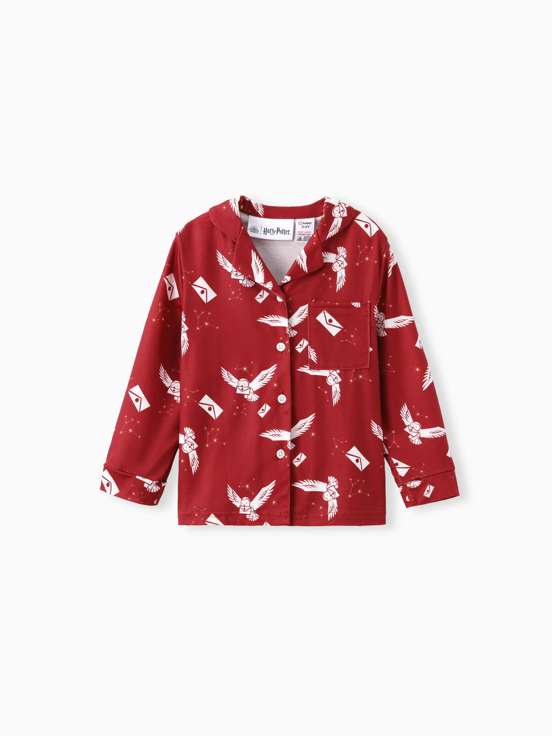Harry Potter Family Matching 2pcs Christmas Owl Pattern Lapel Long-sleeve Pajamas Set (Flame Resistant) MultiColour