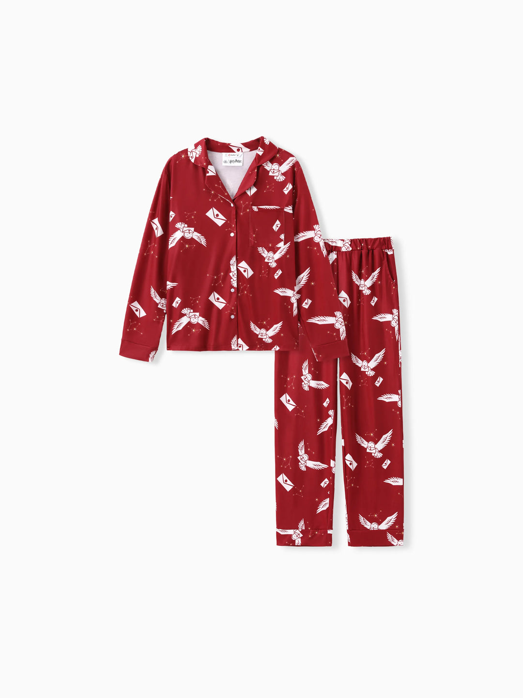Harry Potter Family Matching 2pcs Christmas Owl Pattern Lapel Long-sleeve Pajamas Set (Flame Resistant) MultiColour