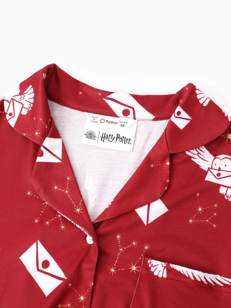 Ensemble pyjama 2 pièces assorti pour la famille Harry Potter, motif hibou de Noël, manches longues et revers (ignifuge), multicolore