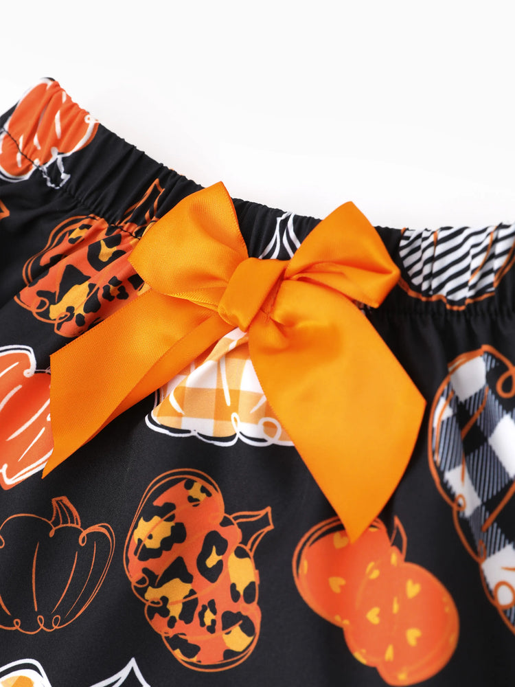 Ensemble 3 pièces t-shirt et jupe avec bandeau pour petite fille, motif Halloween, noir