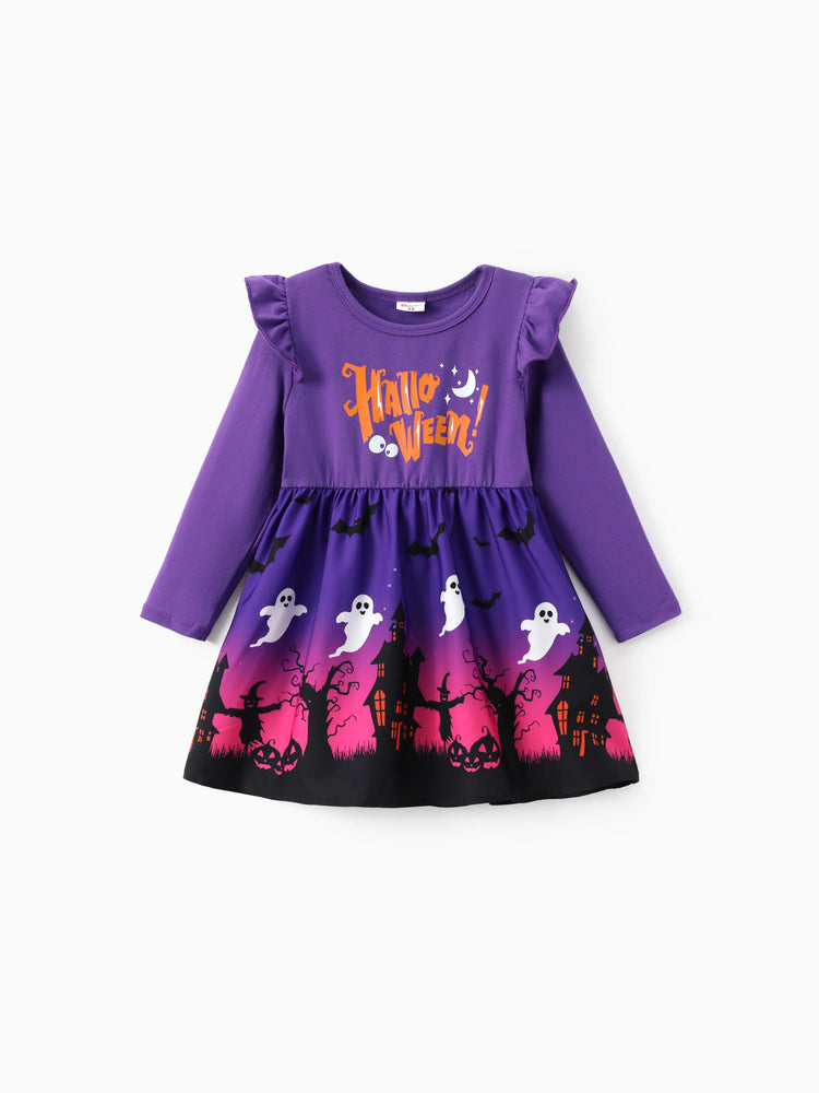 Kleinkind Mädchen Halloween Kleid mit Flatterärmeln lila