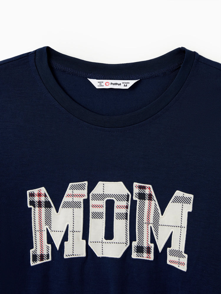 Ensemble pyjama à manches longues et imprimé lettres, bleu, assorti à la famille