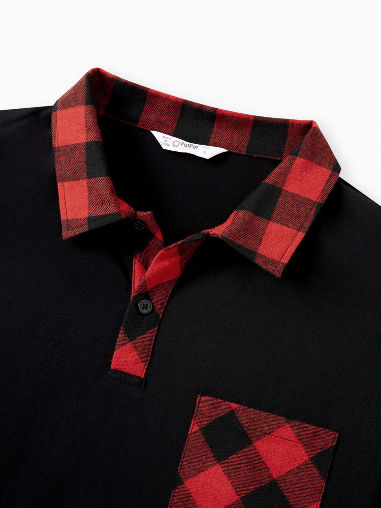 Tenues familiales assorties Ensembles coordonnés à carreaux noirs et rouges Ourlet fluide asymétrique rouge/noir