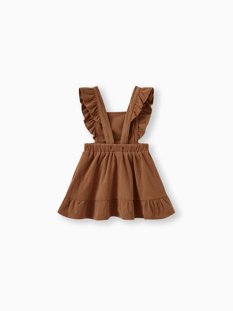 Family Matching Brown Corduroy Color block Sweatshirt or Adjustable Pinafore Dress Khaki