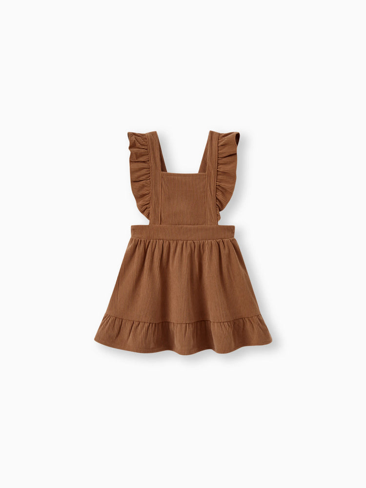 Family Matching Brown Corduroy Color block Sweatshirt or Adjustable Pinafore Dress Khaki